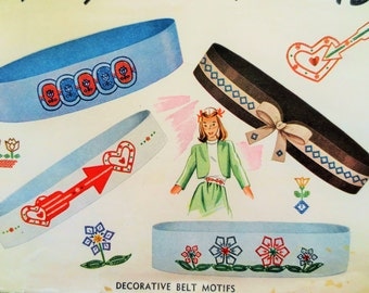 Vintage Simplicity 7391 Pattern, Belt Embroidery Motifs, Embroidery Pattern, Transfer Pattern, 1940s Sewing Pattern, Applique Transfers
