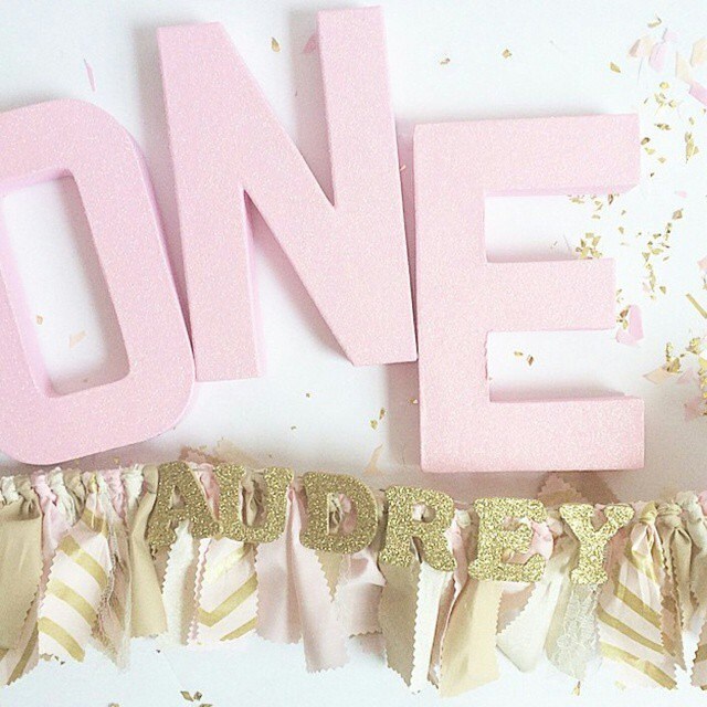 Light Pink Glitter Number 1 First Birthday by DuryeaPlaceDesigns