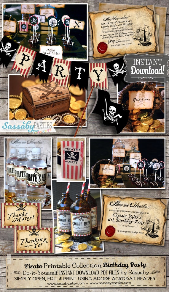 Pirate Birthday Party Collection - INSTANT DOWNLOAD - Editable & Printable Birthday Party Decorations by Sassaby Parties Il_570xn