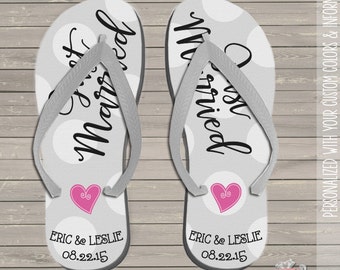 wedding flip flops - personalized just married wedding flip flops
