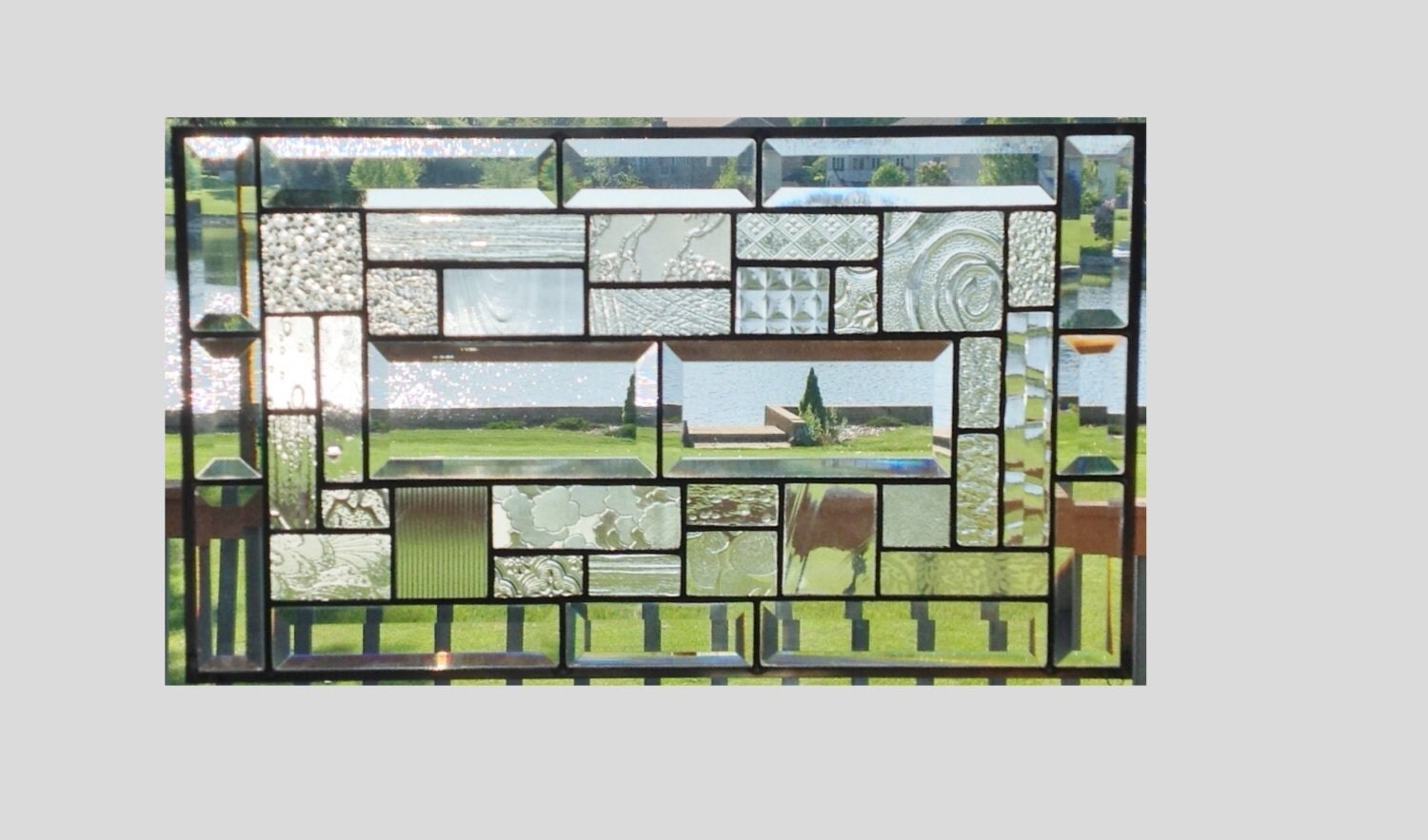 Stained glass panel window hanging clear beveled stained glass