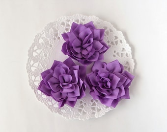 3 pcs - Lilac double satin flowers - Frayed Flower - Fabric Flower - 2 1/4" Flowers