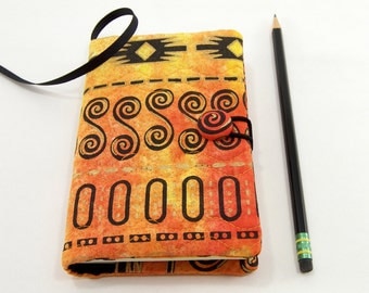 Pocket Moleskine Journal Cover, Quilted Pocket Notebook 3.5 x 5.5 inch, Small Moleskine Cover, Tribal Writing Journal, Orange Diary