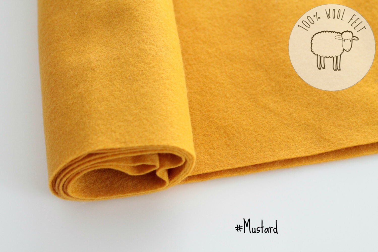 Wool felt roll fabric in Mustard, pure wool felt band 20cm by 91cm (9 x