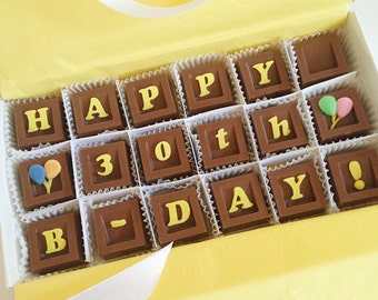 Happy Birthday Chocolate Message - B-Day Chocolate Squares - Unique Gift, Birthday Present