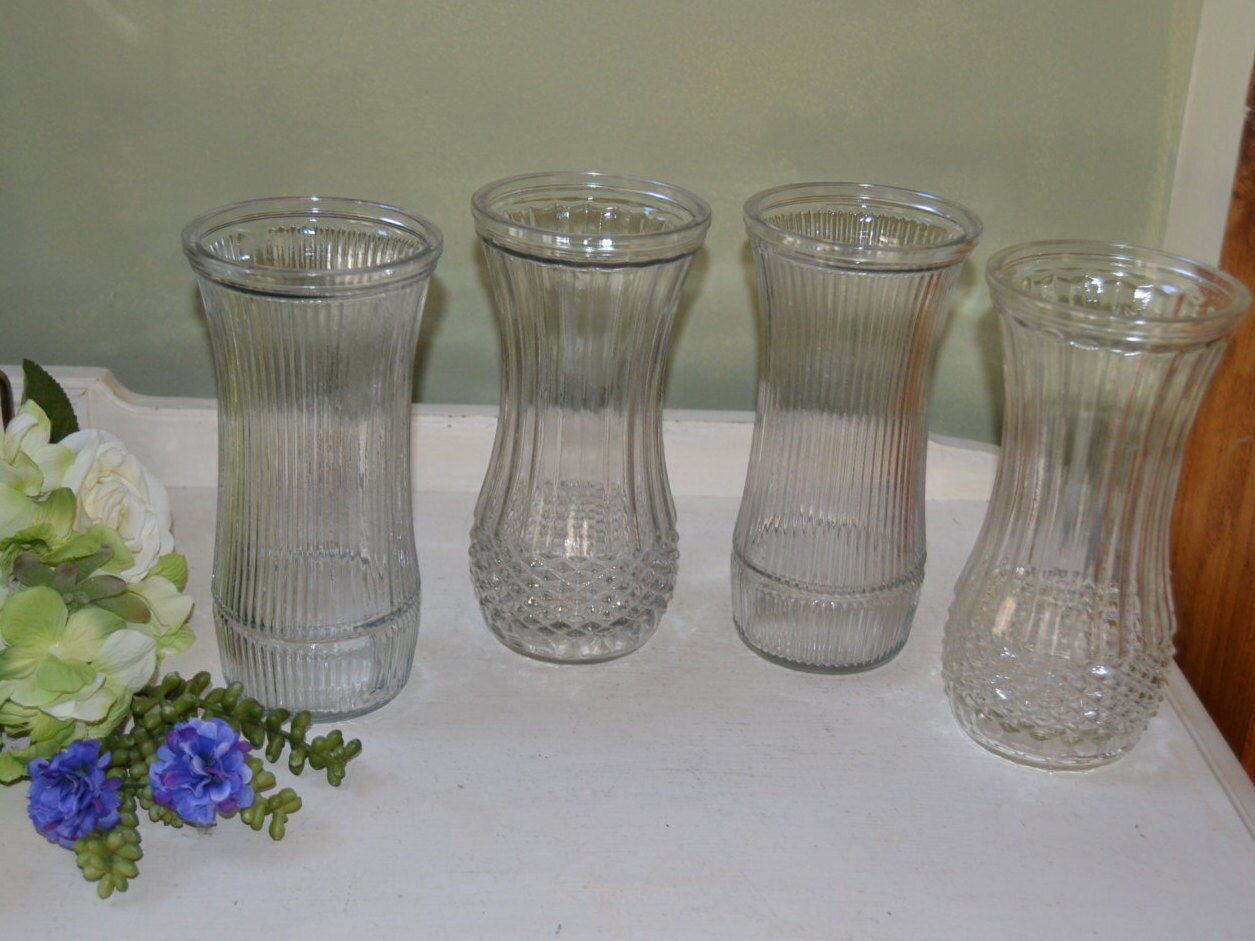 Four Large Vintage Clear Glass Vases Wedding Decor