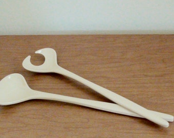 Danish Modern Rosti Salad Servers -- Tan