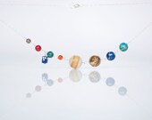 Solar System Necklace with Blue Police Box Phone Box - Stone Bead Planets