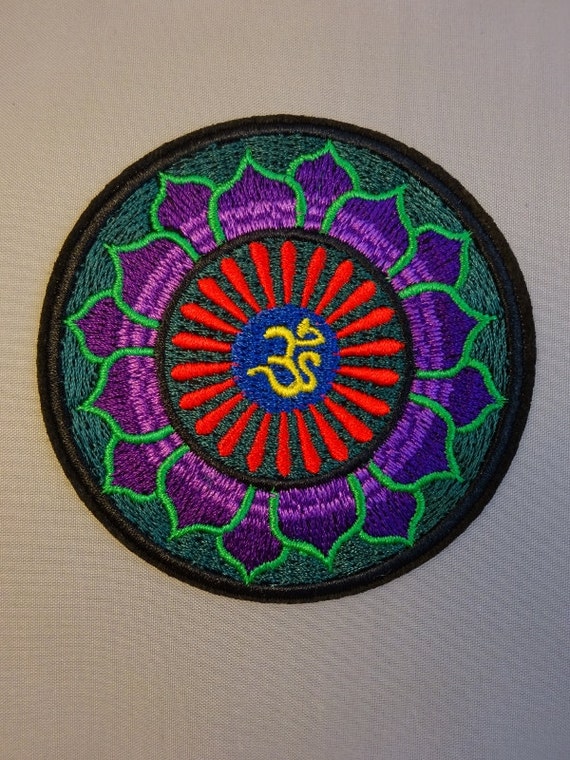 Om in Lotus. Embroidered Patch. Yoga. Buddhism. by TheWordEmporium