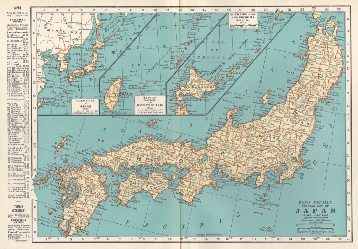 Vintage Japan Map Vintage 1935 Rand McNally by SkippiDiddlePaper