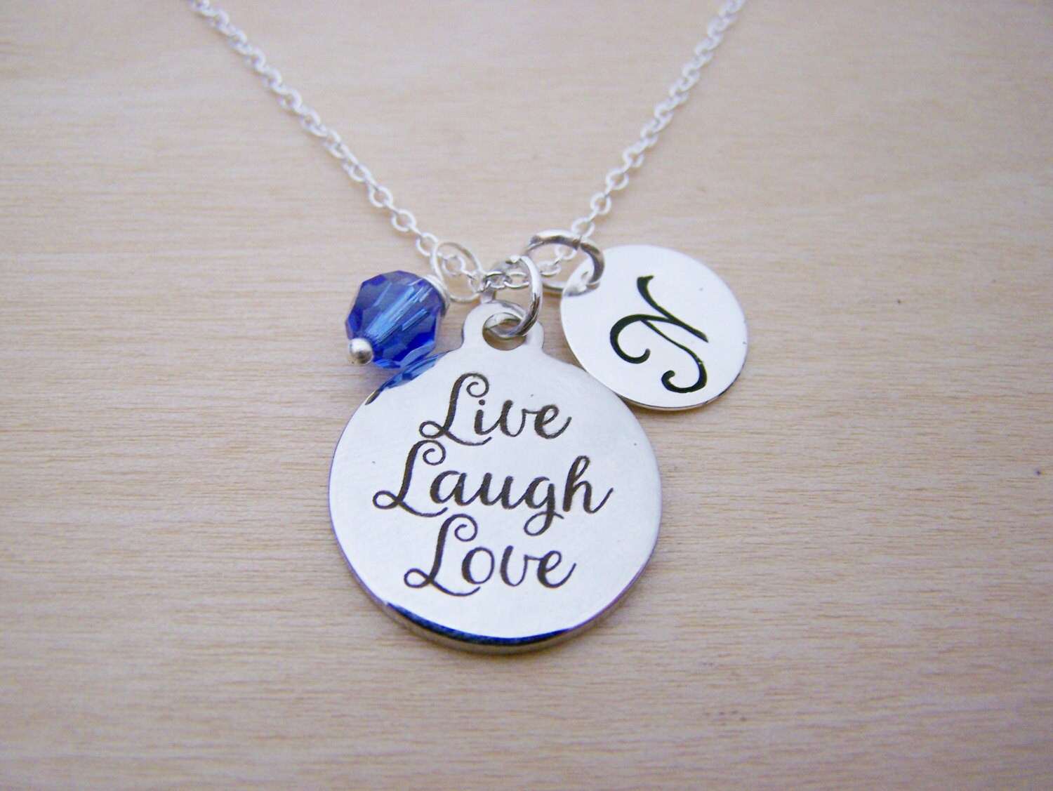 Live Laugh Love Charm Necklace Swarovski Birthstone Initial