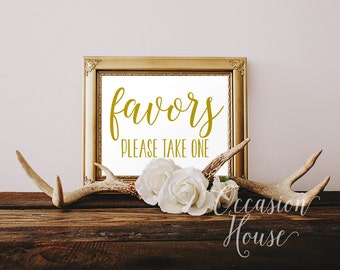 Printable Favors, Please Take One, 5x7, Wedding Favor sign, Gold Wedding Sign, wedding favors sign, Reception sign, Instant Download, FP02