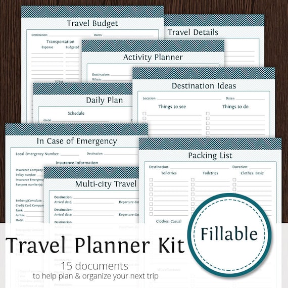 Travel Planner Kit Fillable Instant Download Printable Travel Planner Kit Fillable Instant Download Printable