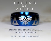 Top Quality Tungsten Wedding Ring, Deep Ocean Blue, 8mm Or 6mm Dome Legend of Zelda Design Custom Engraved
