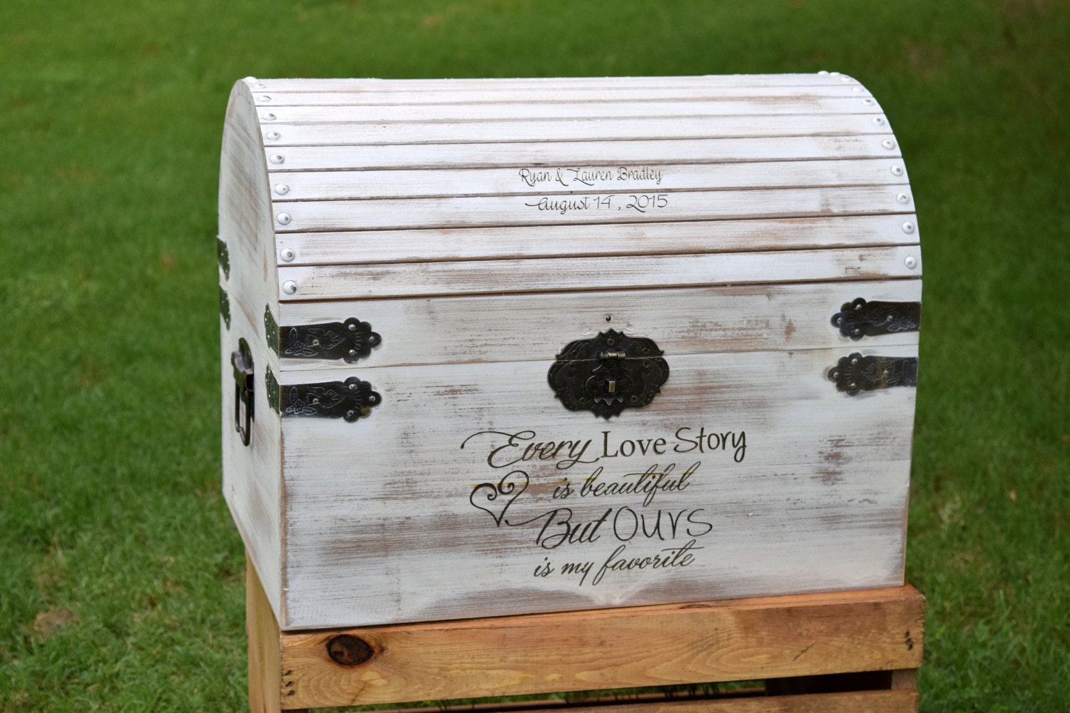 White Distressed Wooden Card Box Rustic Wedding Decor