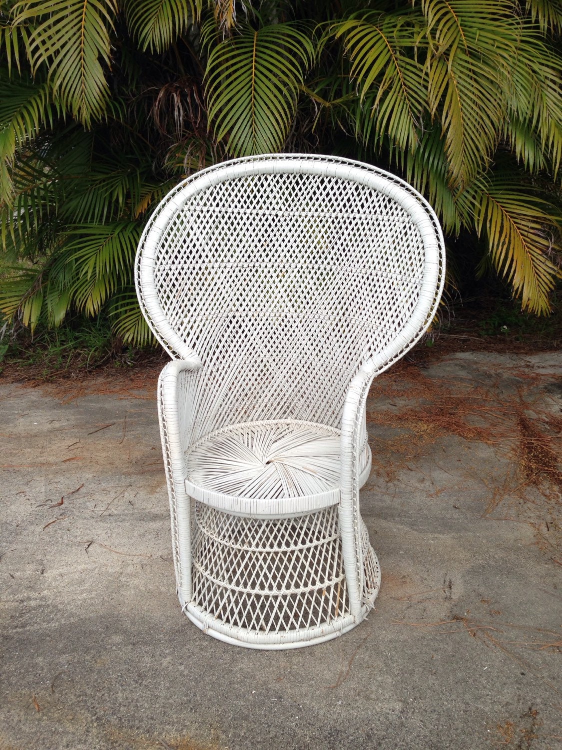 Vintage White Peacock Fan Back Chair, Hollywood Regency Bohemian