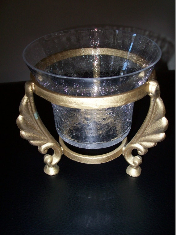 Footed Candy Dish/ Candle Holder/ Gold Pedestal and Glass