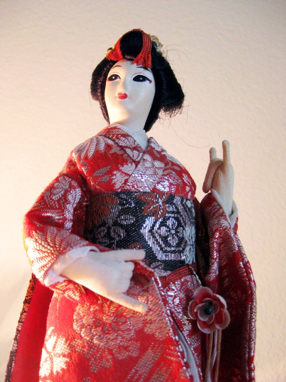 Items similar to 1960s Silk Geisha Doll Japanese Figurine on Etsy