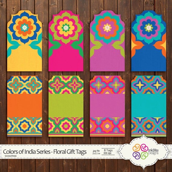 Printable Floral Gift Tags Indian Motifs Labels note cards