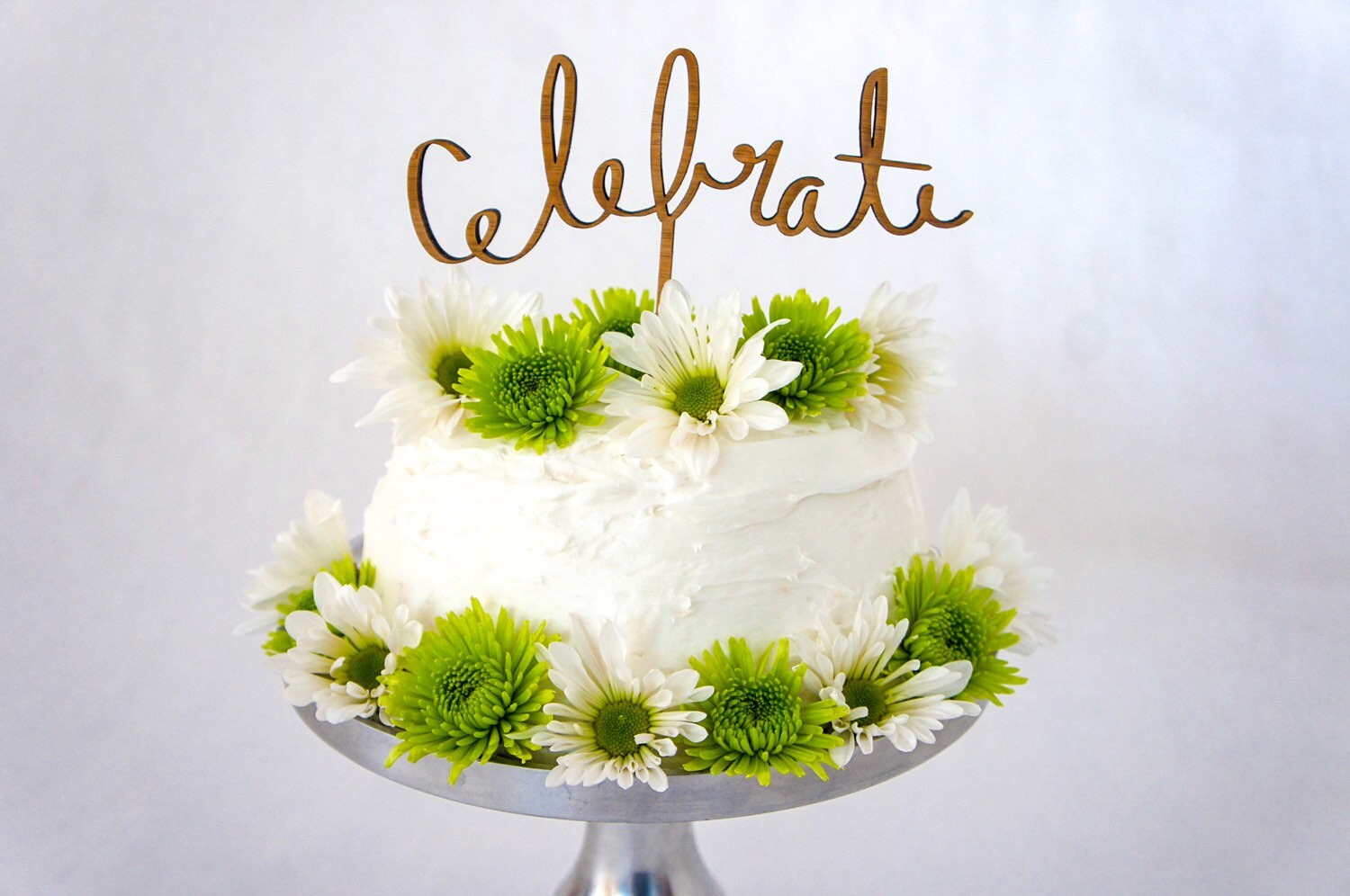 LaserCut Bamboo Wedding Cake Topper Celebrate by lightpaper