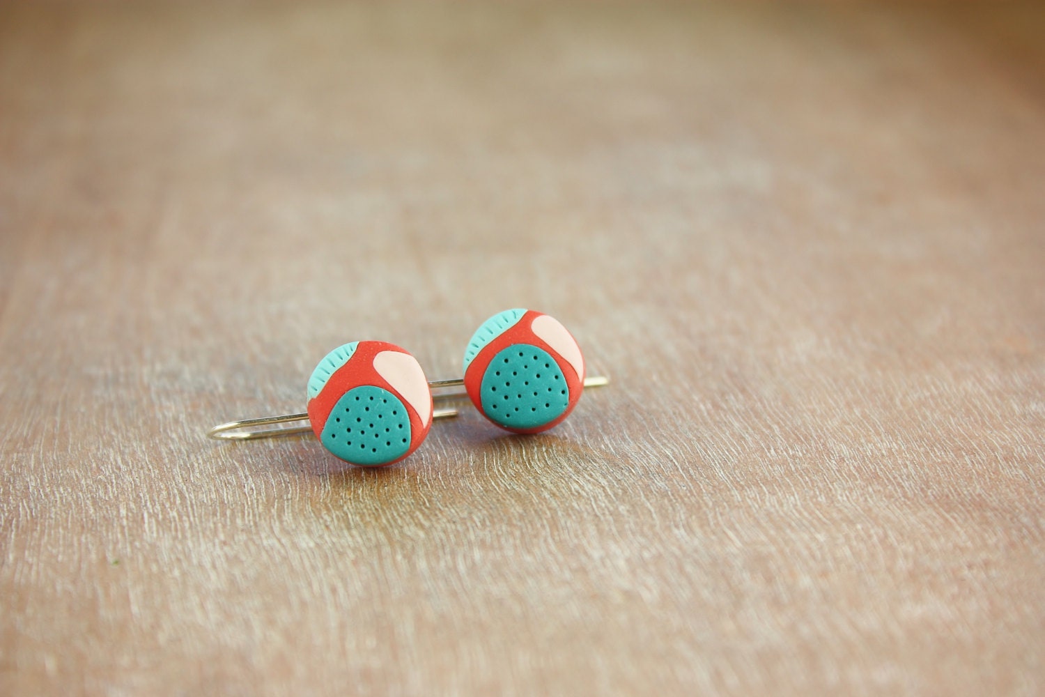 Funky contemporary colorblock polymer clay earrings red