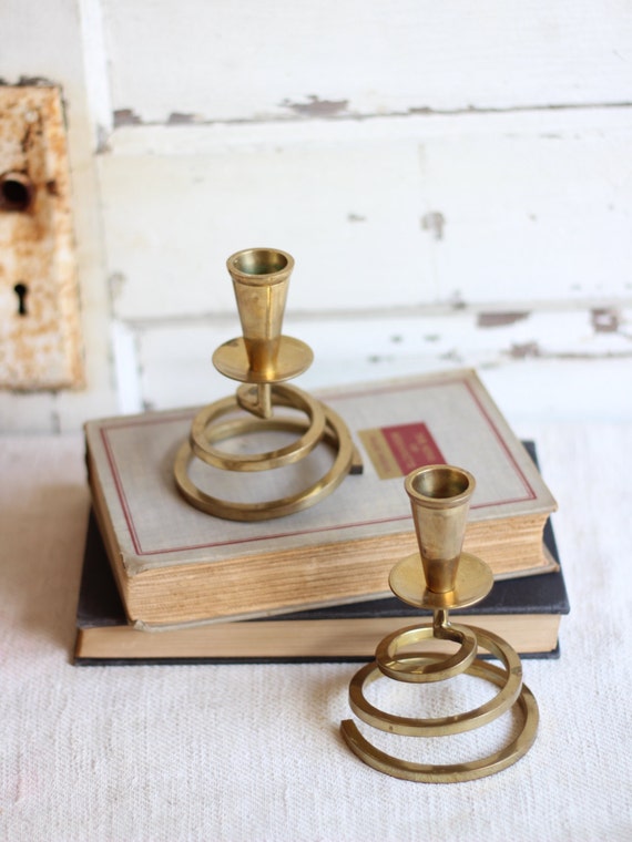 Vintage Swirl Brass Taper Candle Holders Set of 2