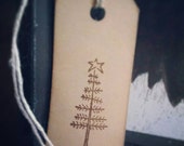Olde Christmas Tree- handstamped twig tree, primitive tree, simple, Christmas gift tags, set of 12