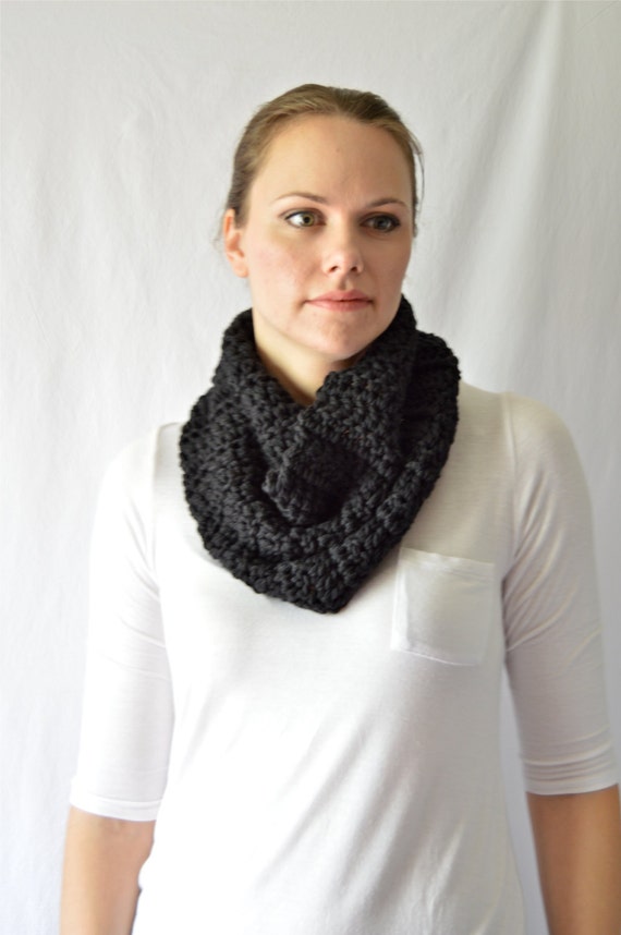 Chunky Black Crochet Knitted Neck Warmer Scarf by HanksAndNeedles