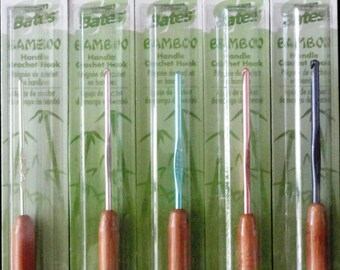 Crochet Hook,Susan Bates Bamboo,Bamboo Handle,Aluminum Hooks Silvalume,Susan Bates Hooks,Colorful Hooks, Purchase individually or as a set