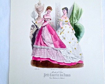 Modes de Paris Vintage Fashion Print, Petit Courrier des Dames 1867, Original Print Published by Stehli Freres, Zurich, Series 1412 No 3