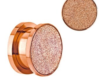 Rose Gold Anodized Surgical Steel Sandpaper Top Ear Plugs, Body Piercing Jewelry, Screw Fit Ear Plugs, His & Hers Ear Plugs, BDJ0044