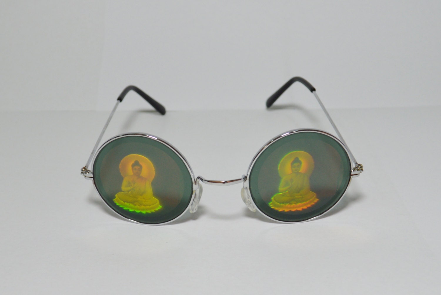 Buddha Round Sunglasses Hologram Hippie Soft Grunge Psychedelic Trippy