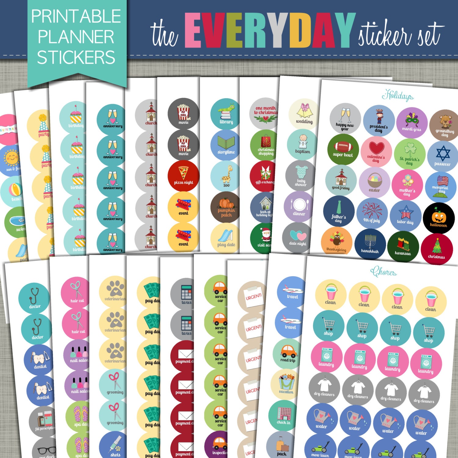 NEW Printable Planner Stickers Everyday Set 3/4