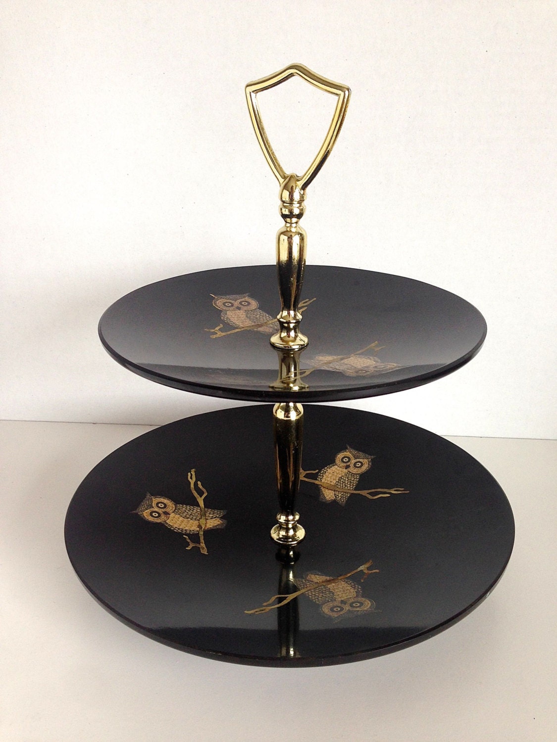 Owl Tea Tray Two Tiered Couroc Inlaid Resin