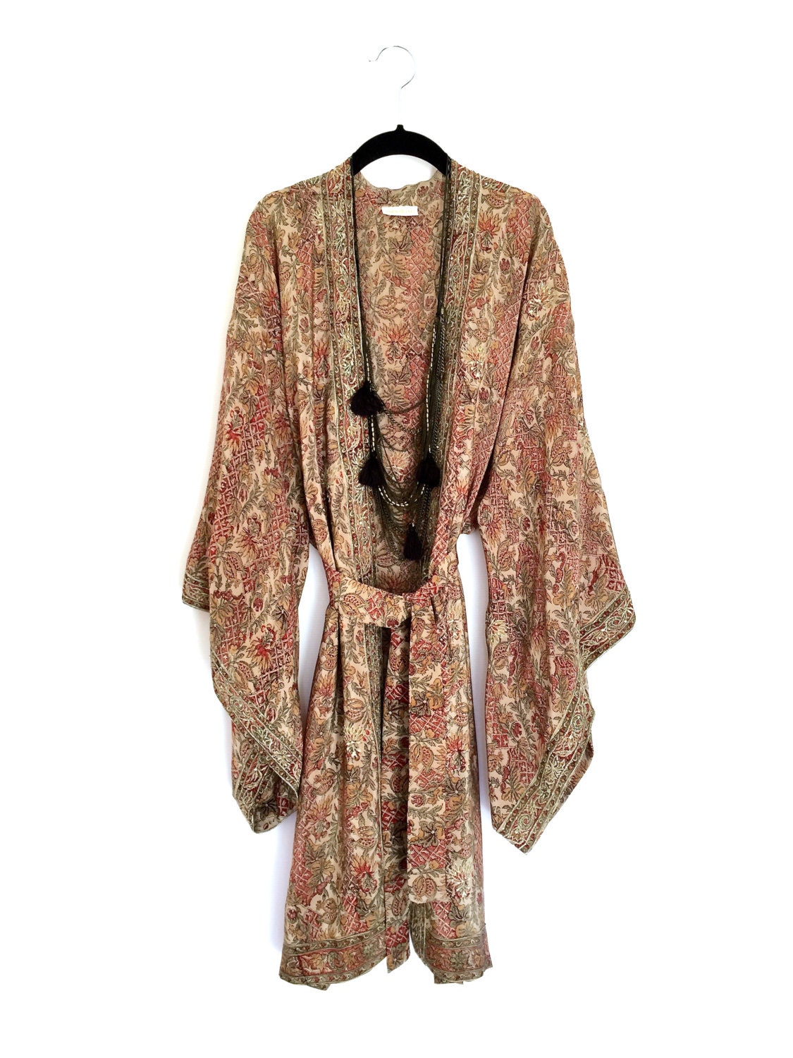 Silk Kimono jacket oversized wide sleeve style in beige and