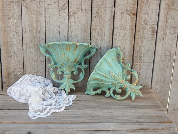 wall pocket shabby chic green gold wall decor wall pocket shabby chic green gold wall decor