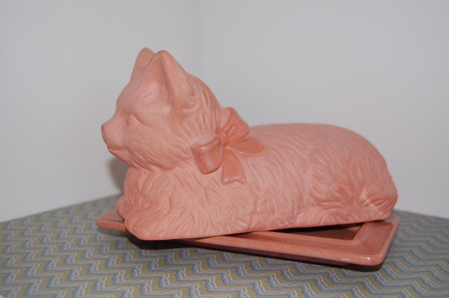 TerraCotta Butter Dish Vintage Cat Dish with Lid by MaceSpace