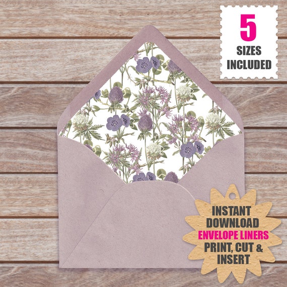 greeting a9 template card envelope Style Wild LINERS DIY Flowers Purple Euro ENVELOPE