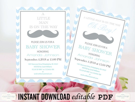 Little Man Mustache Baby Shower Invitation By Graphicartdesign Mustache Baby Shower Invitations Free Templates