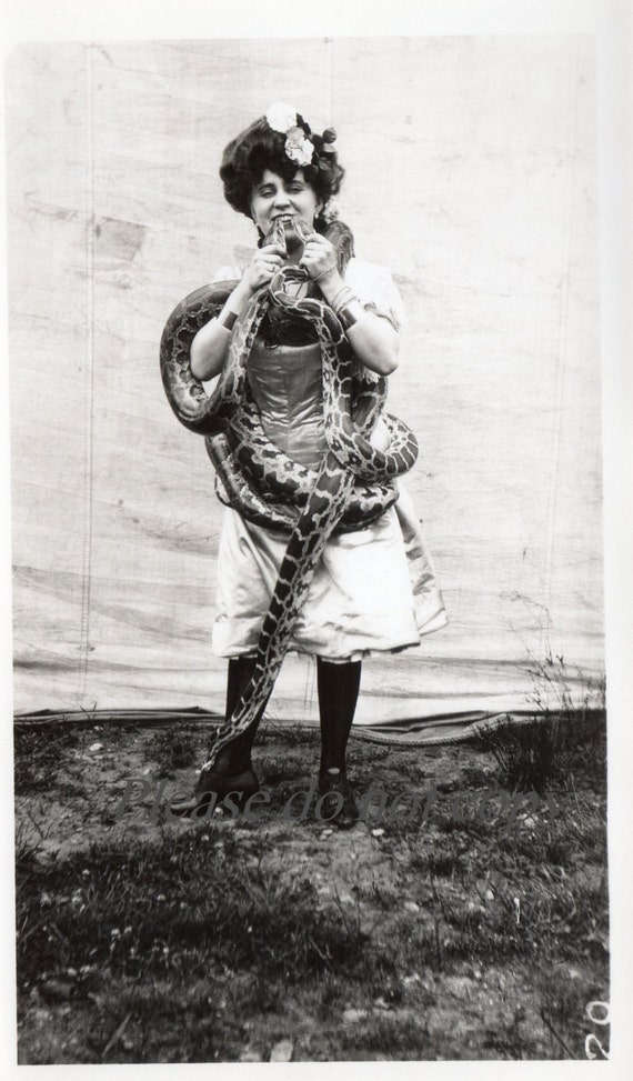 Circus Snake Charmer Vintage Snapshot Photo