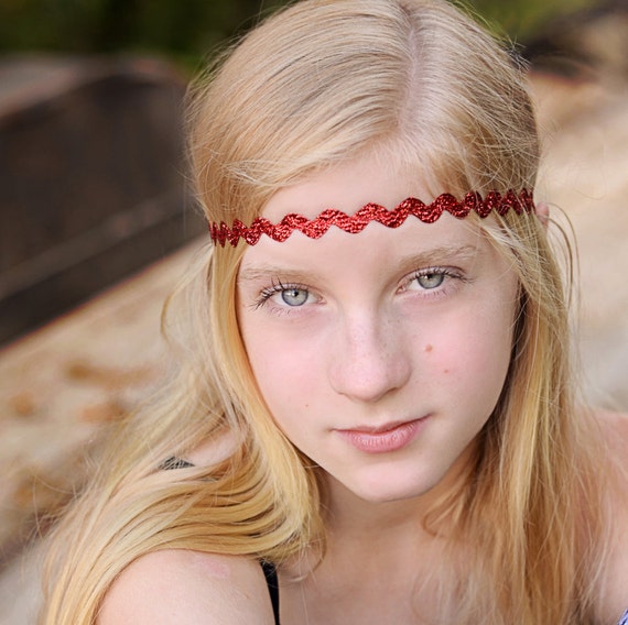 Red sparkle boho headband tween summer forehead headband teen headband