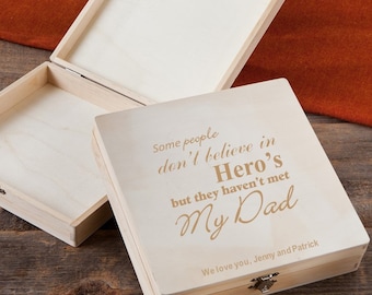 My Hero, My Dad Personalized Keepsake Box - Father's Day Memory Box - Engraved Wood Keepsake Box (NC)