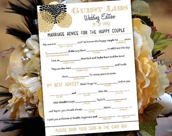 Wedding Mad Libs Wedding Game - Chrysanthemum Guest Libs Printable - Engagement Party Game - Wedding Guestbook Alternative - ANY Color