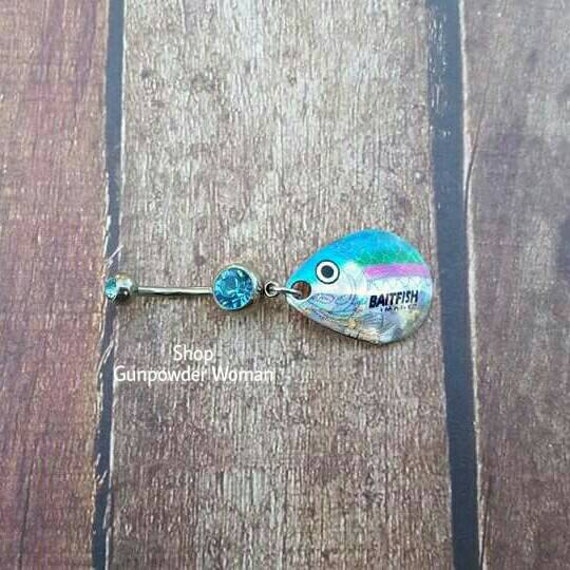 BLUE Fishing Lure Blade Navel Belly Button Ring. by GunPowderWoman