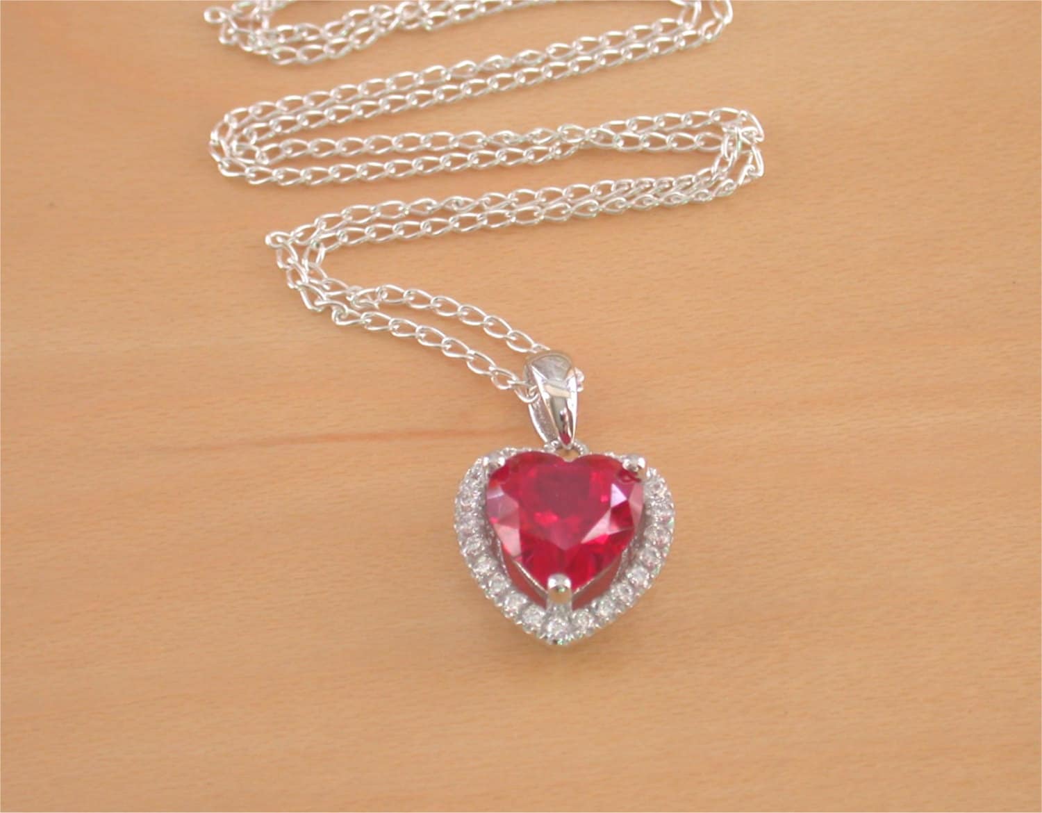925 Ruby Lab Created Heart Pendant & 18 Silver