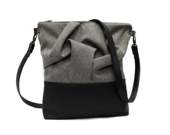 Gray Cross Body Bag, Vegan Leather Bag, Origami Shoulder Bag, Gray Messenger Bag, Crossbody Purse Bag, Everyday Handbag, Gray Vegan Handbag
