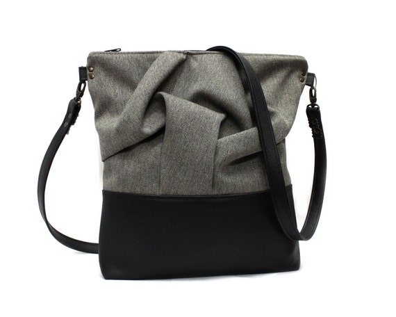 Gray Cross Body Bag Vegan Leather Bag Origami Shoulder Bag