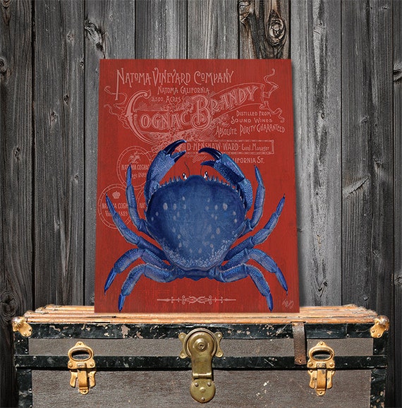 Blue Crab décor Prohibition Crab Print on Red Kitchen print