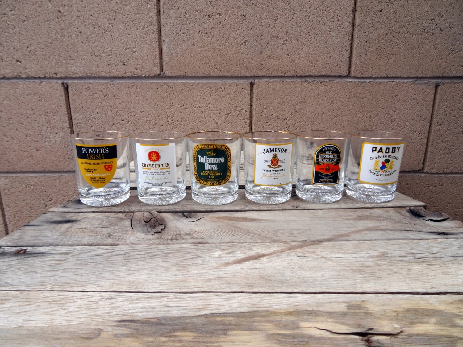 Vintage 6 Irish Whiskey Glasses Paddy Powers Irish Crested