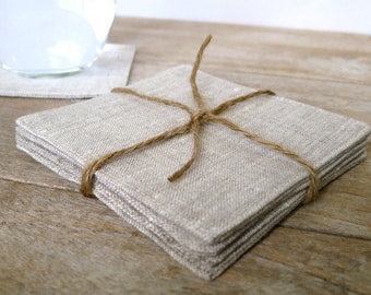 Set of 4 Heathered Linen Coasters, Fabric Coasters, Cocktail Napkins, Modern Coasters, Burlap Look Coasters, Rustic Coasters, Mug Rugs